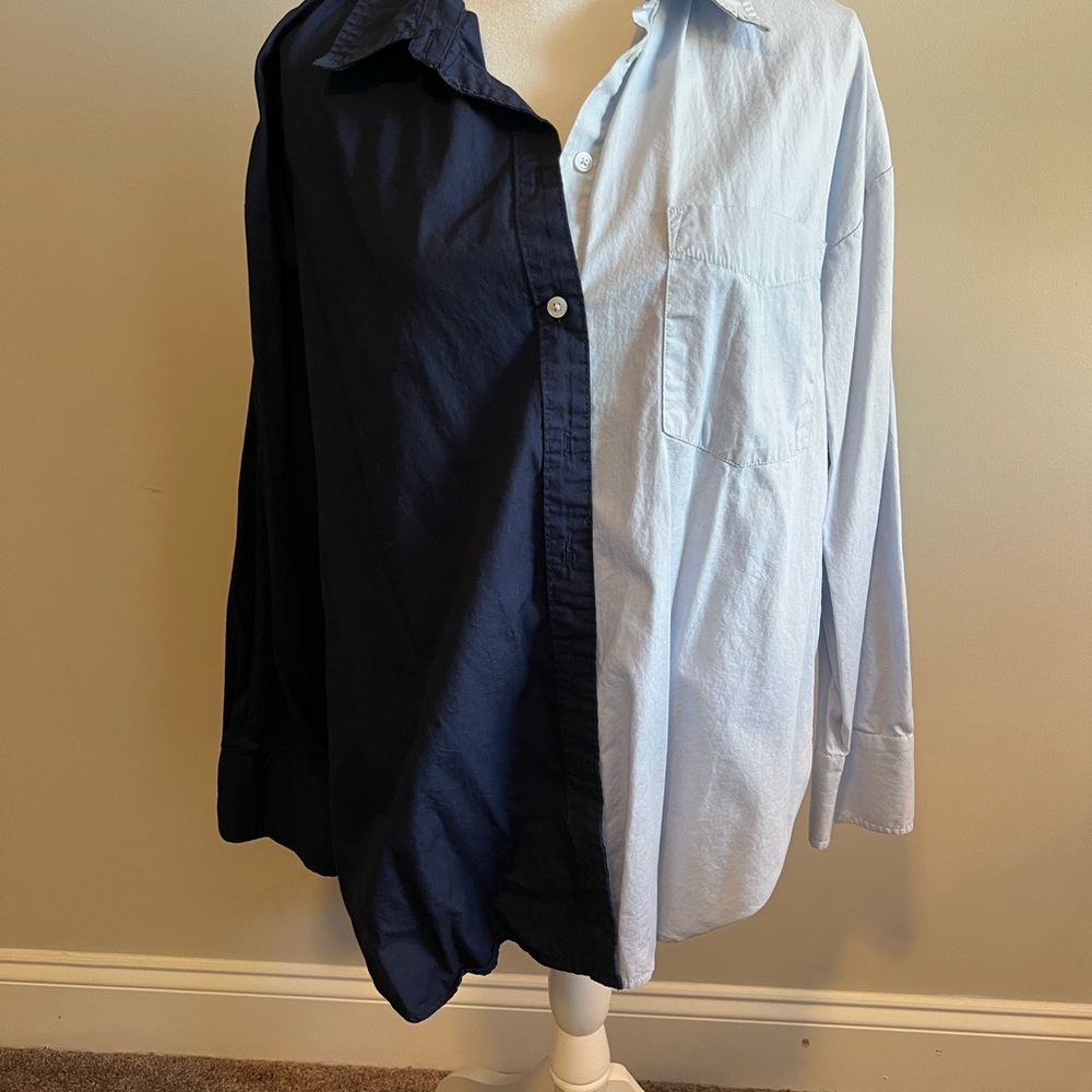 Anthropologie Marve Navy and Light Blue Shirt